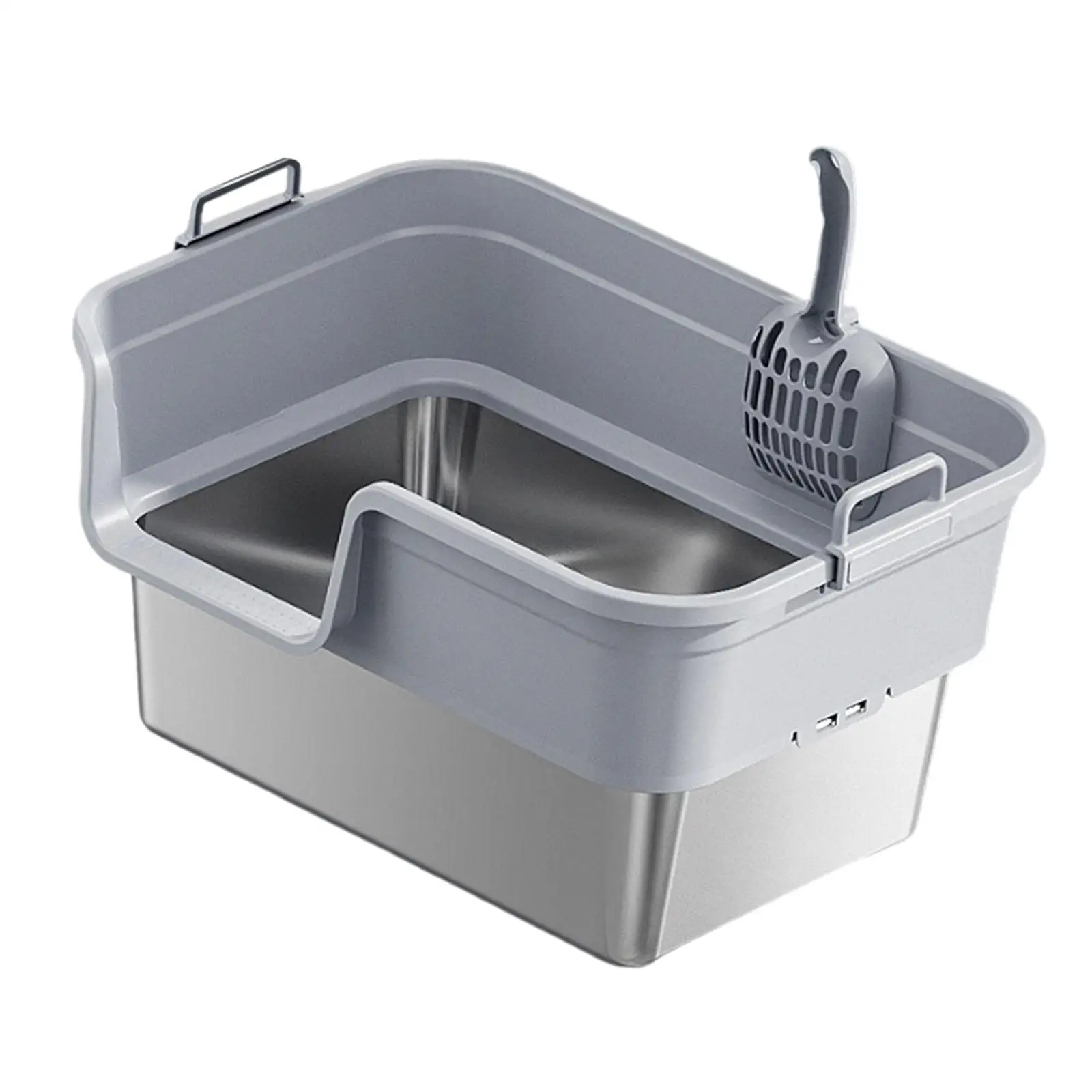 Large Cat Litter Box Cat Potty Easy to Clean Sturdy with Scoop Anti Leakage Stainless Steel Pet Supplies Litter Pan Tray