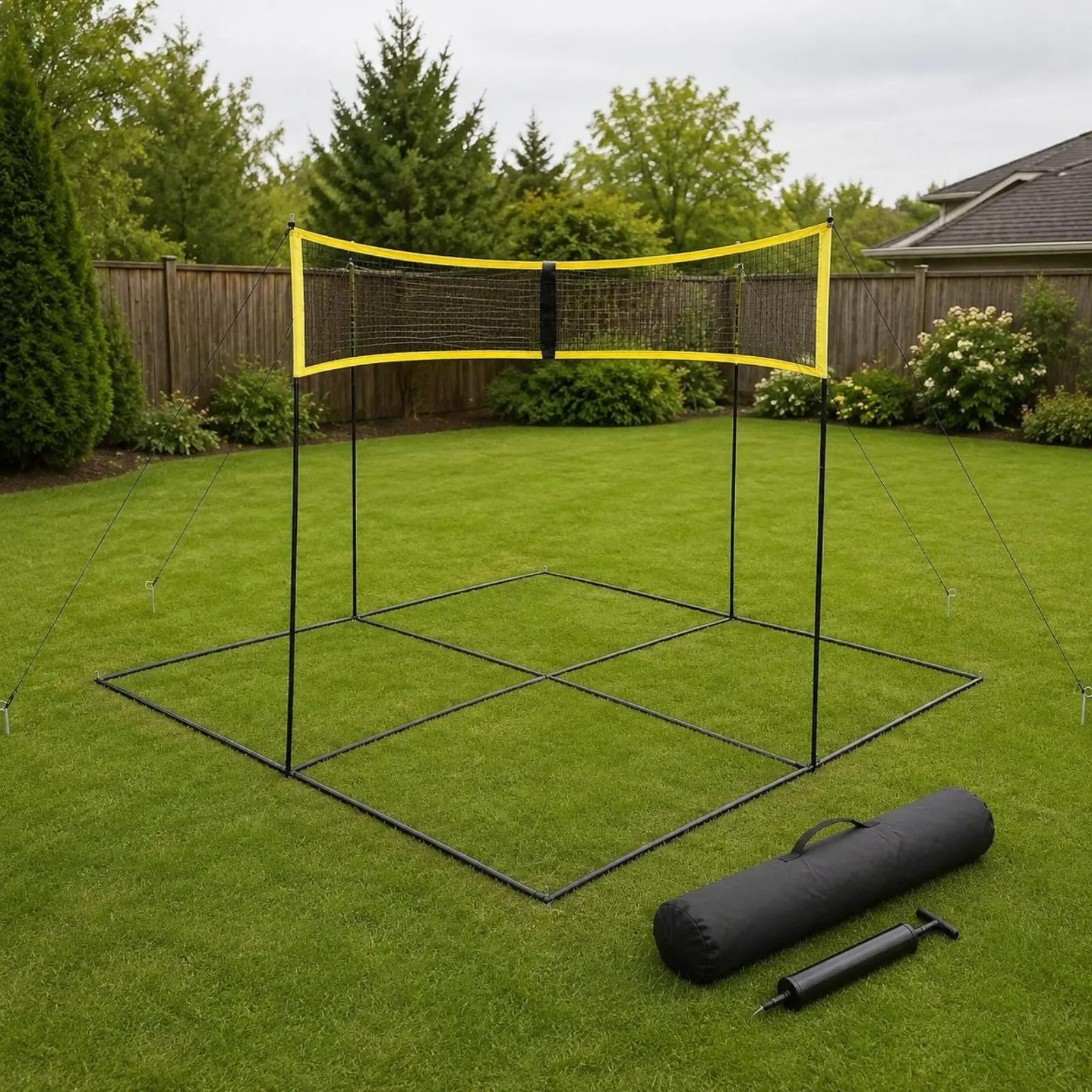 Four-Sided Volleyball Net Quick Setup Cross Volleyball Net Set Sports Gear Long-Lasting Sturdy for Backyard