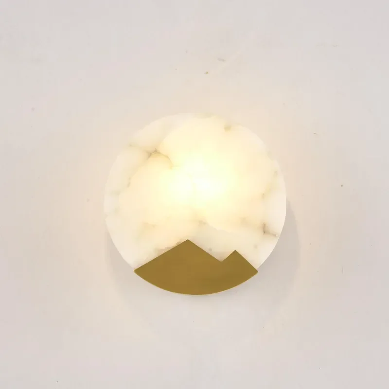 Spanish Alabaster Wall Lamp Luxury Brass Stone Modern Minimalist Bedside Vanity Mirror Light Foyer Sconce Multi Color Options