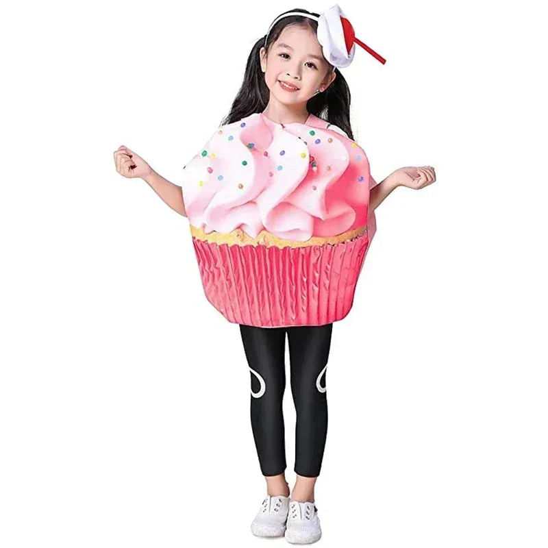 Anak Cupcake Konfeti Gadis Gula Manis Kue Merah Muda Berdandan Wanita Kostum Halloween untuk Anak-anak Purim Karnaval Pakaian MN11