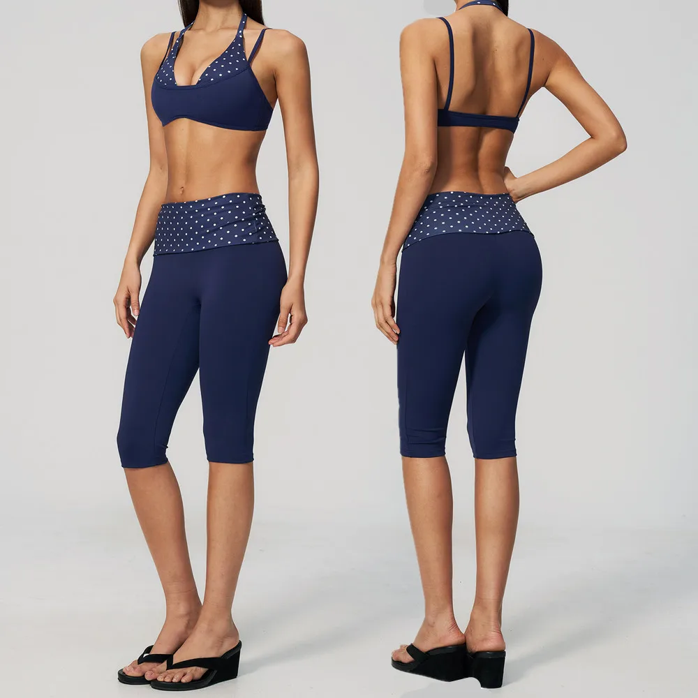 Polka Dot Women Strap Halter Yoga Bra Tank Top High Support Sports Bra Gym Pilates Running Workout Fitness Athletic Vest XP203 gallery 4