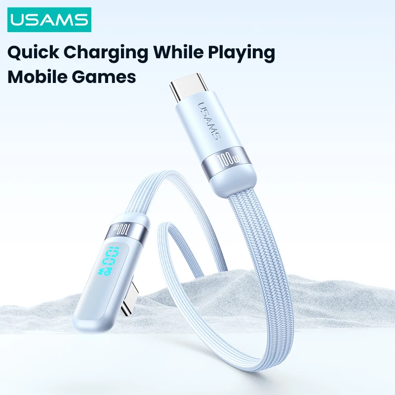 USAMS 100W PD USB C To USB C 6A Digital Display Right-angle Fast Charging & Data Cable-Wind Series For OPPO Xiaomi Huawei 1.2m