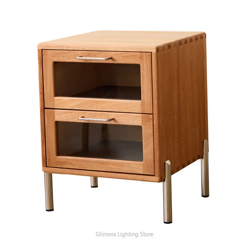 Schmaler Nachttisch für kleine Schlafzimmer, Bauhaus-Minimalismus, modernes Massivholz, schmaler Nachttisch mit Schublade.
