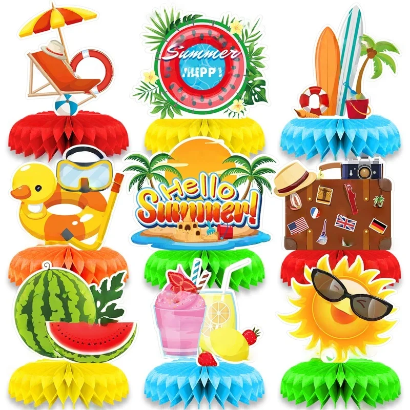 

New 9 Piece Summer Theme Birthday Party Decorations Kids Party Supplies Honeycomb Ornaments Cake Decoration Background Center