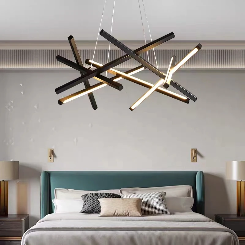 Modern Nordic LED Art Decoration Ceiling Lamp Black Aluminum Branch Fish Line Pendant Light for Living Room Restaurant Bedroom