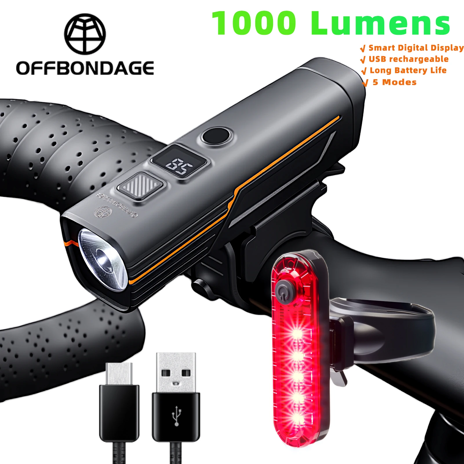 

OFFBONDAG Bike Front Light High Lightness Waterproof MTB Road Bicycle Headlight Rechargeable Cycling Flashlight Outdoor Lamp