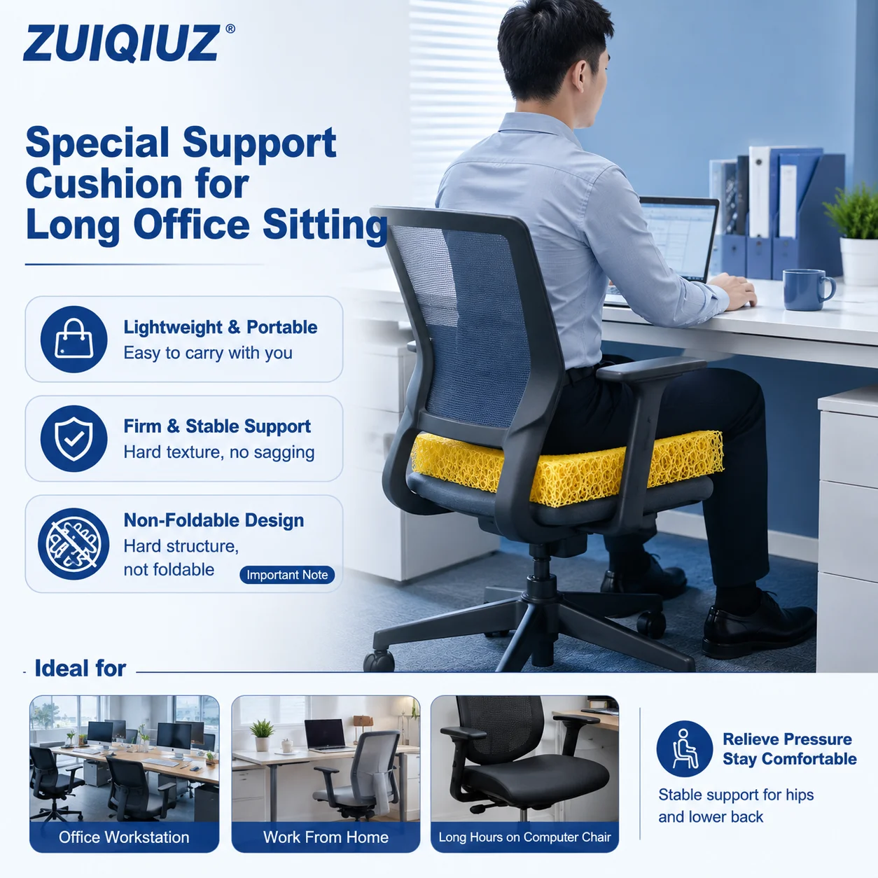 One-Piece Molded Virgin TPU D Cutout Donut Pad All-Round Air Circulation Seat Cushion For Summer Long Hour Sitting Non-Foldable