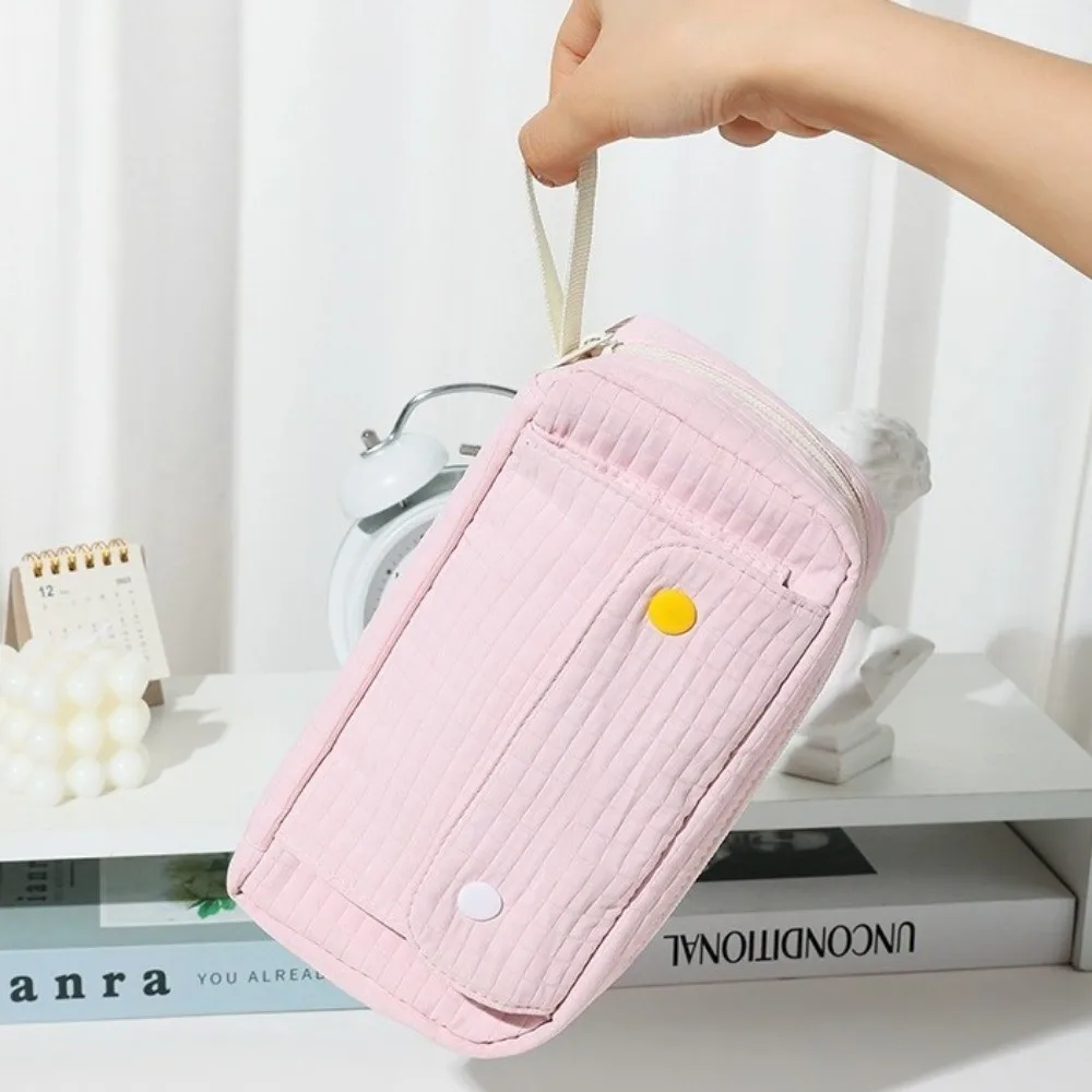 Portable Large Capacity Pencil Case Multiple Layers Solid Color Stationery Bag with Zipper Polyester Storage Bag Student
