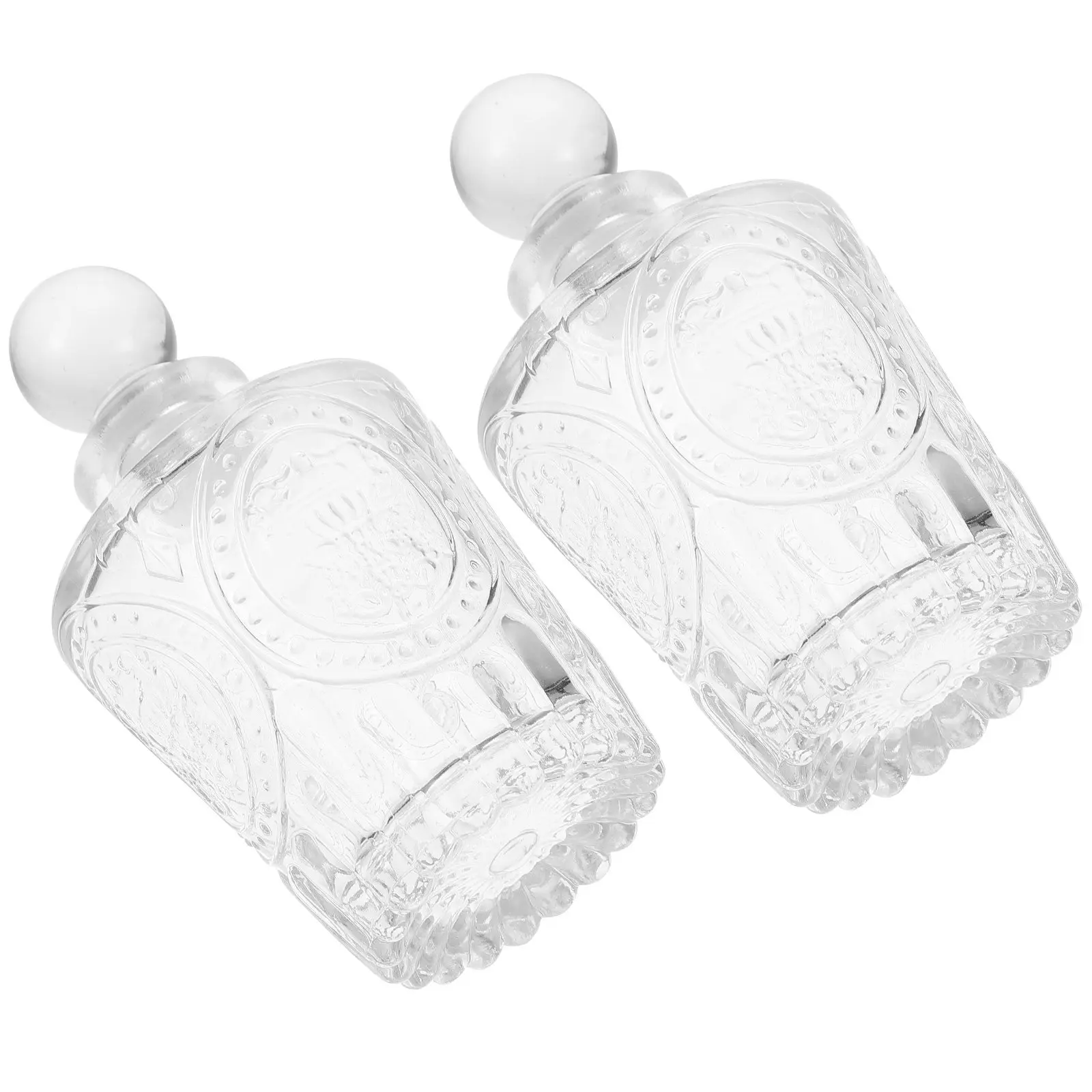 2Pcs Aromatherapy Glass Bottles Carved Essential Oil Aroma Diffuser Bottle Refillable Storage Bottle Home Fragrance Release Jar