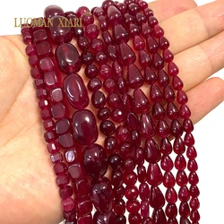 Natural Chalcedony Ruby Red Stone Square Abacus Drop Round Oval Loose Spacer Beads for Jewelry Making Diy Bracelet Accessories