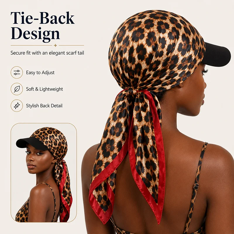 Scarf Baseball Cap Women Satin Print Sun Protection Tie Back Head Wrap Outdoor Summer Shade Visor Hats
