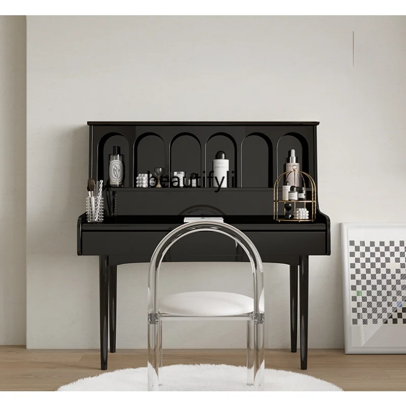 Flip Dresser Black Piano Dresser Bedroom Light Luxury Classical Roman High Leg Makeup Table