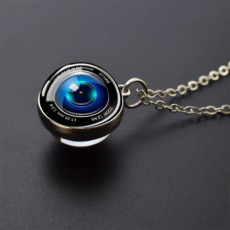 Camera Lens Eyes Necklace Double Side Glass Ball Pendant Gift for Photography Lovers