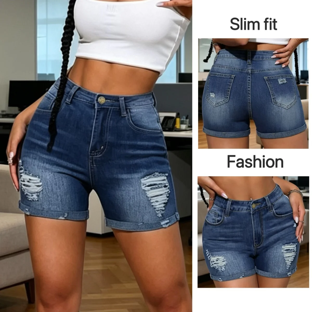 

Elasticity Tight Fitting Women's Denim Shorts European and American Style Vintage Ripped Jean Shorts Summer Fashion Hot Pants
