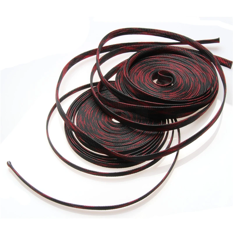5/10M Cable Braid Insulated Cable Sleeve Red&Black PET Expandable Braided Sleeving Cable Wire Protector 2/4/6/8/10/12/15/20/25mm