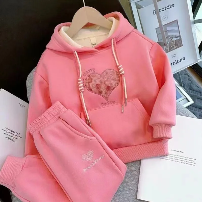Spring Girls Casual Sweatshirt+pantClothing Sets Kids 2pcs Suit Autumn Tracksuit Children\'s Thicken Printing Sportswear 1-8years