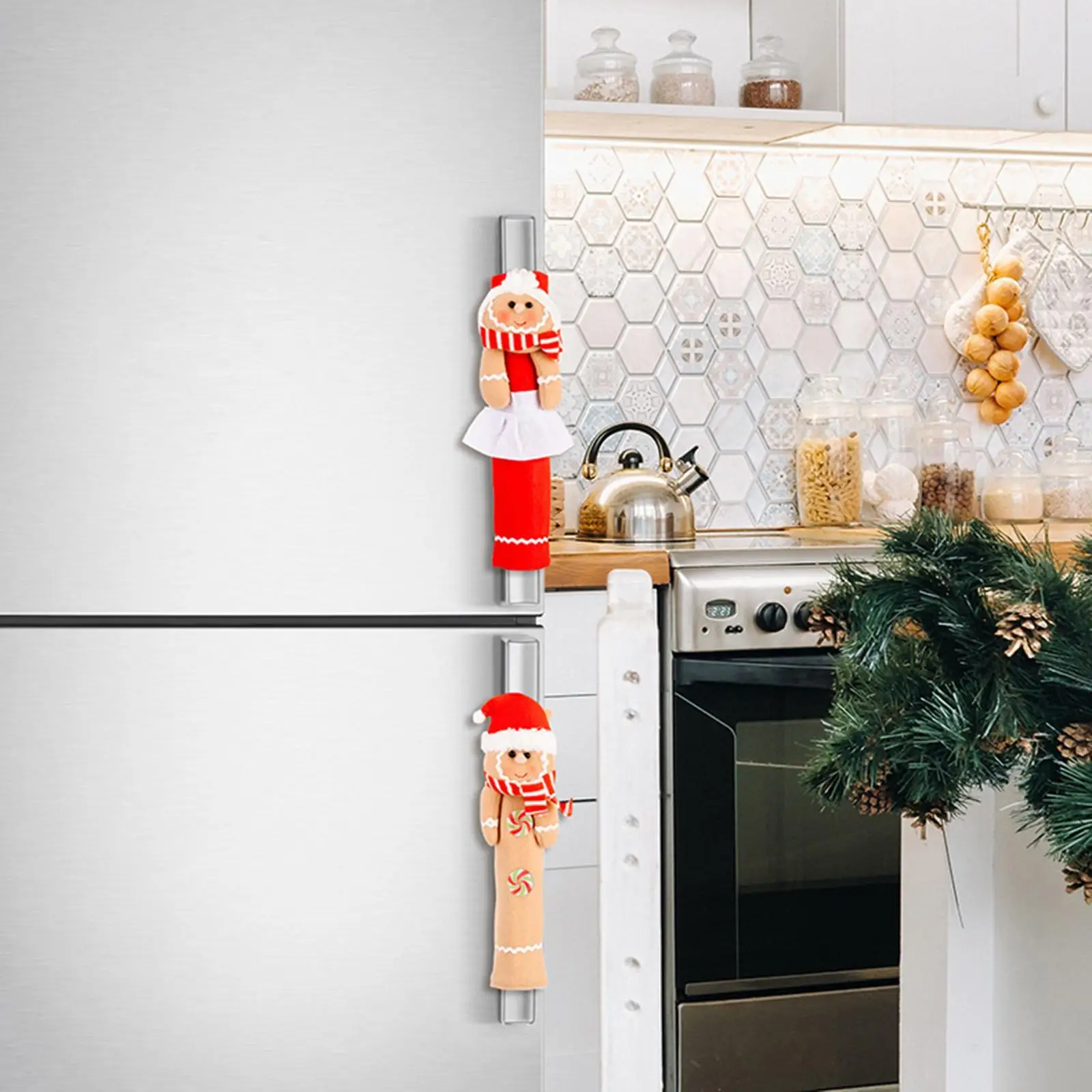 قطعتان من أغطية مقبض ثلاجة عيد الميلاد لثلاجة فريزر غسالة الأطباق