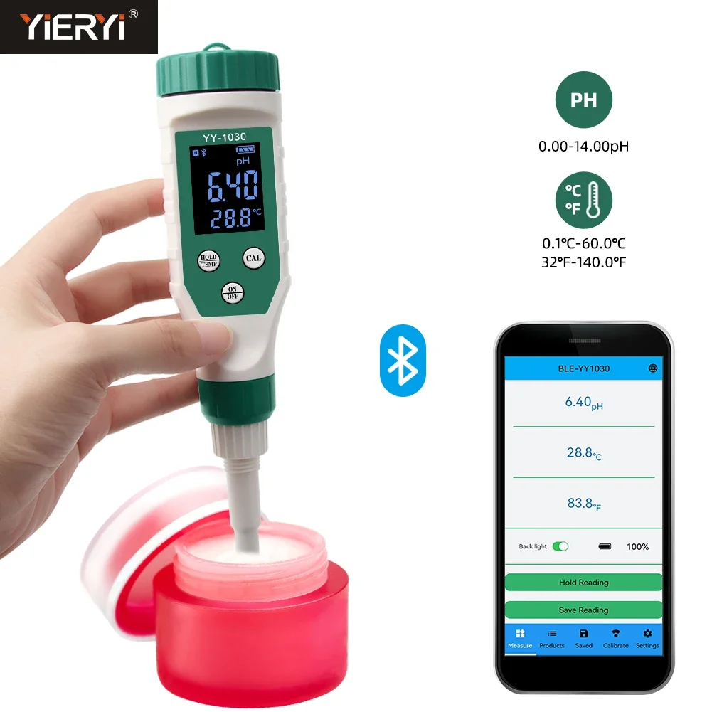 Professional Skin Care PH Meter 0.00~14.00 Acidimeter Sensitive Probe Digital Bluetooth Acidity Tester for Cream Lotion Cosmetic