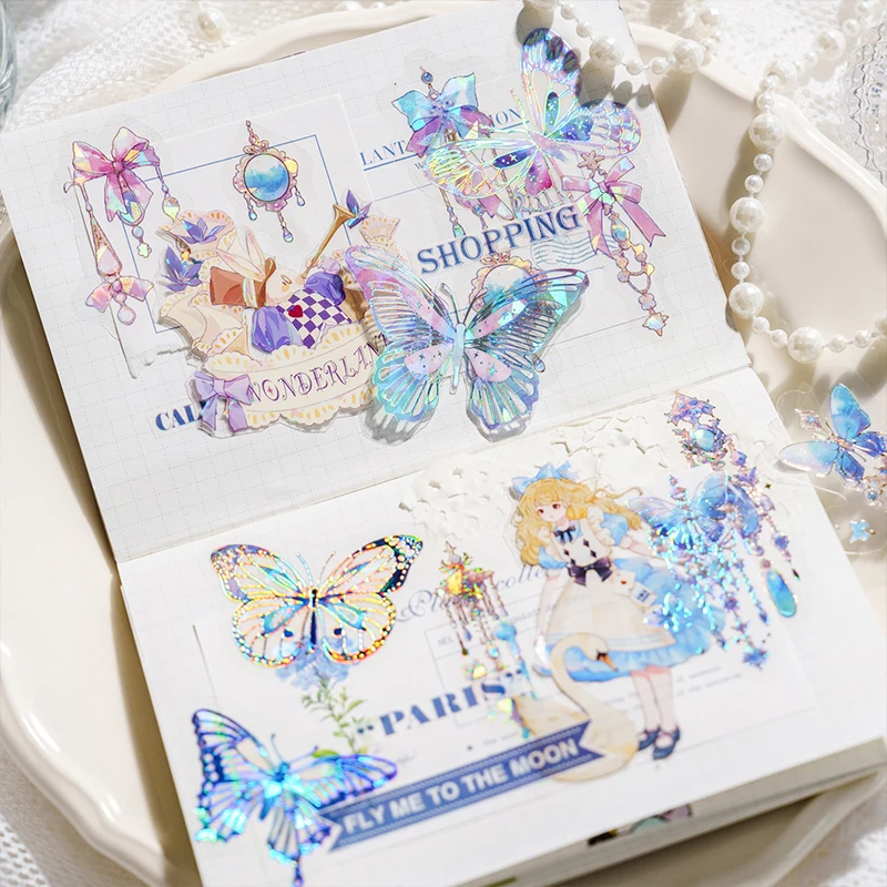 

20Pcs Vintage Exquisite Pet Jewelry Butterfly Stickers Sparkling Laser Handbook Diy Goo Card Sticker Stationery Album Materials