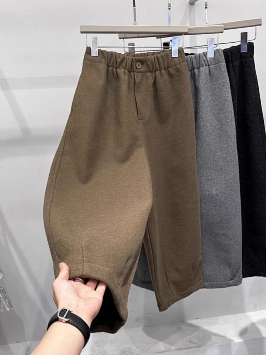 

plus Size Men's Autumn Winter Thiened Wide Leg andpa Pants Casual Loose Woolen Trousers Trendy Youthful Sle Straight Leg