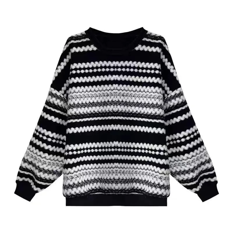 Pullovers women sweater 2026 casual striped Spring Autumn lantern sleeve new loose knitted long-sleeved top for women's clothing
