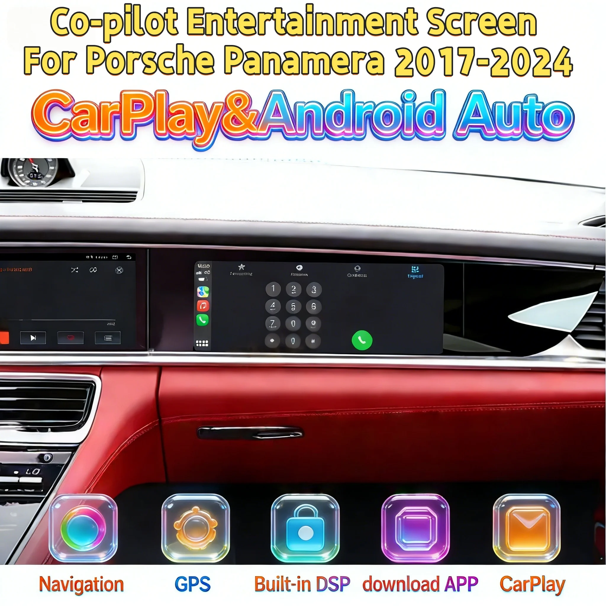 Android Passenger Screen Co-pilot CarPlay Screen For Porsche Panamera 2017-2024 Multimedia Bluetooth Player Stereo 4G WiFi