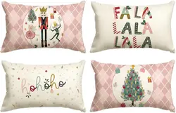 Pink Throw Pillow Cover Christmas Merry Winter Holiday Party Cushion Cover Sofa Linen Waist Pillow Cover 30X50cm