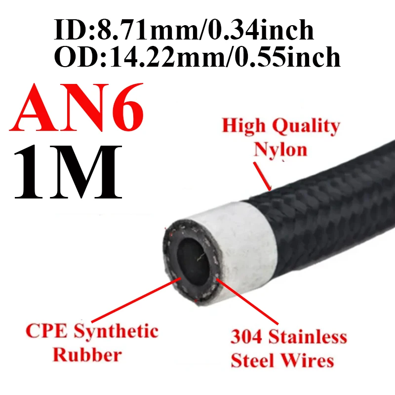 1M/2M/3M/5M/6M AN4 AN6 AN8 AN10 Auto Kraftstoff Schlauch öl Gas Kühler Schlauch Linie Rohr Rohr Nylon Edelstahl Geflochtene Innen CPE Gummi