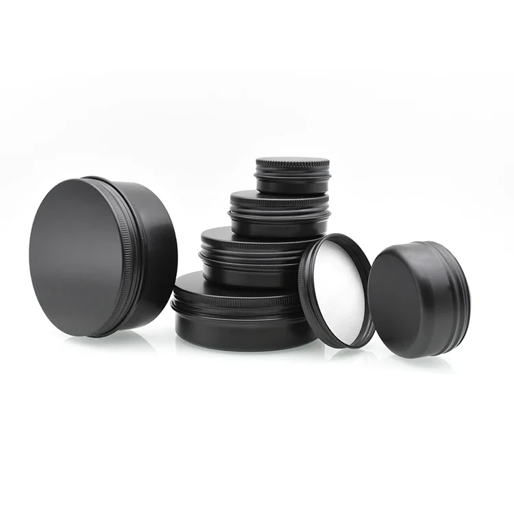 

popular selling Matte Black Aluminum Jar Cosmetic Lotion Bottle Empty Cream Container Tins Jar，costemic mini container with cap