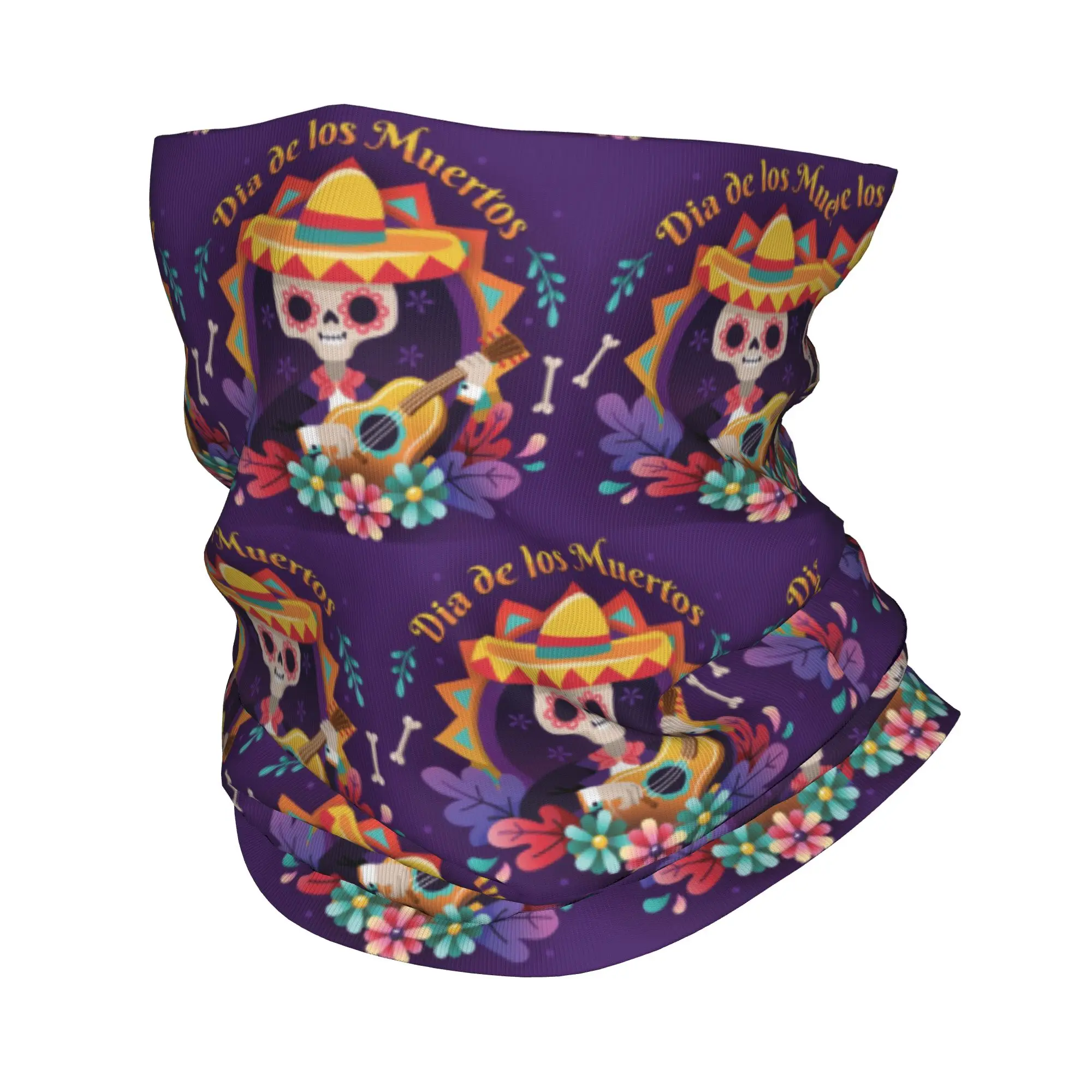 Mexican Sugar Skulls And Flowers Bandana Neck Gaiter Printed Face Scarf Multifunction Headband Riding Unisex Adult Breathable