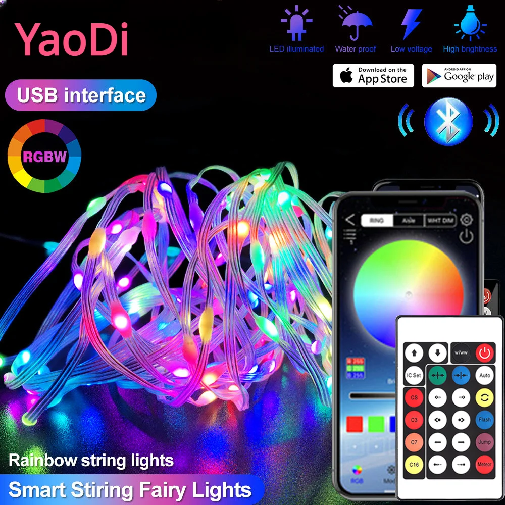 LED String Light Smart Bluetooth App Control Garland Waterproof Outdoor Fairy Lights For Christmas Holiday Party Birthday Decor