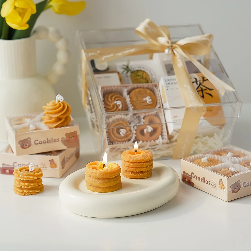 Cookie Shaped Scented Candle Set Handmade Natural Soy Wax Smokeless Aroma Candle Creative Birthday Gift Home Decor Ornament