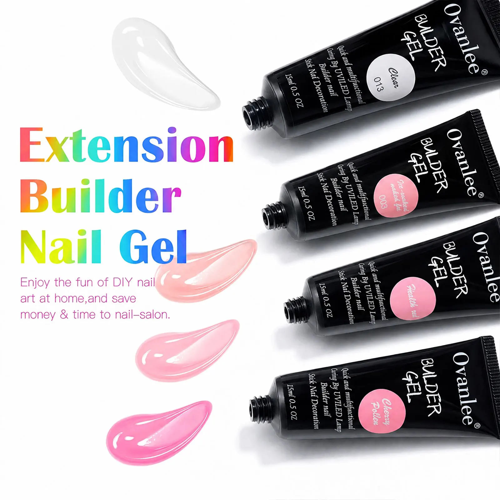 Ovanlee 12-Color Form-Free Builder Nail Gel, 15ml Jumbo Tubes, Self-Leveling, Strong Hard Sculpting & Strengthening
