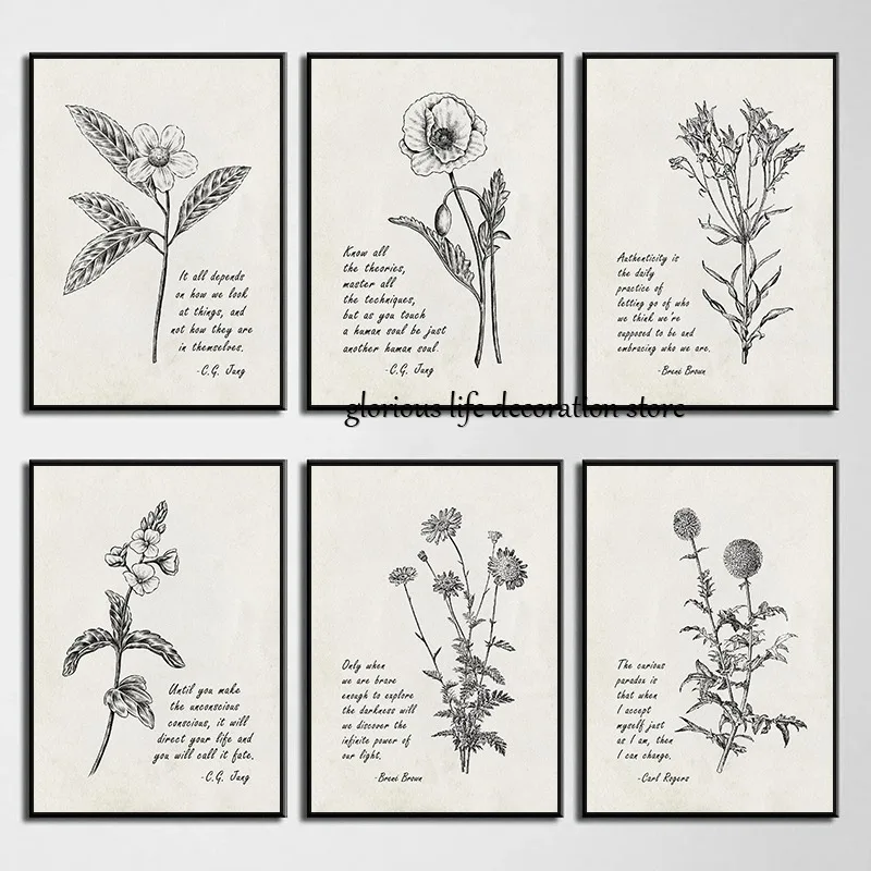 Brene Brown, Carl Jung Psychology Quotes Poster Vintage Mental Health Canvas Printing Wall Art Picture Therapy Office Decor