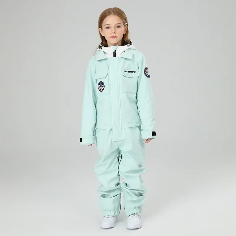 2025 Winter Children Ski Suits Boy Girls One Piece Warm Windproof Waterproof Outdoor Sports Skiing Snowboard Suits Kids Jumpsuit