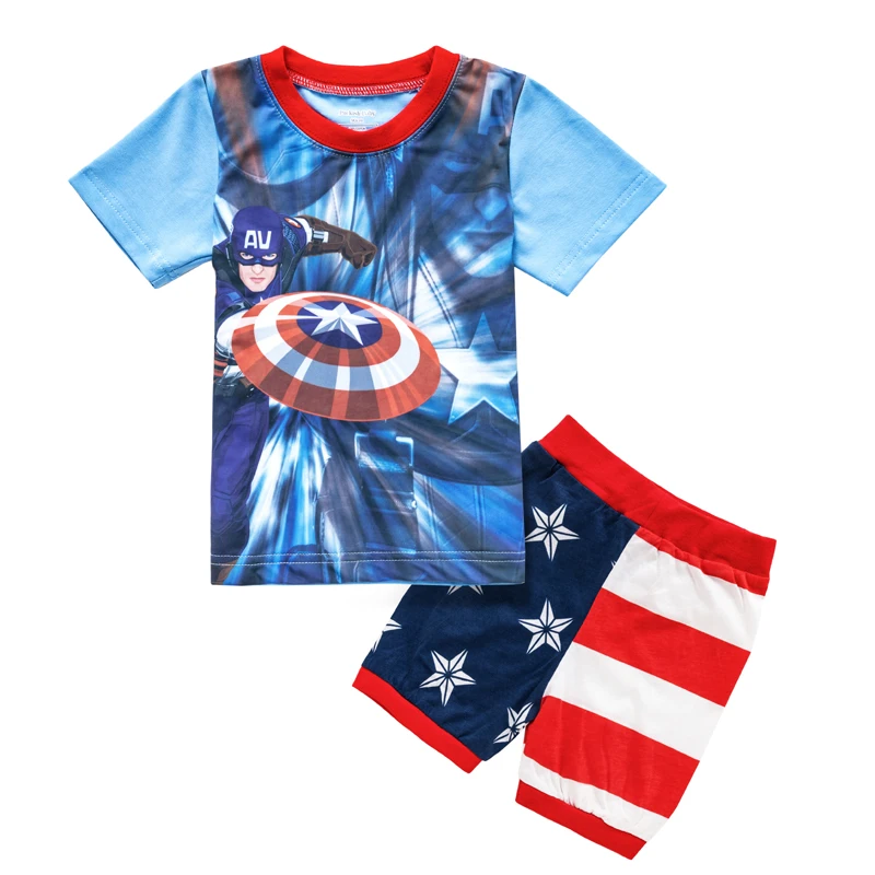 Summer Boys Nighty Captain America Nightgown Costume Boys Cute Cartoon Set Baby Toddler Short Sleeve Pajamas Sets