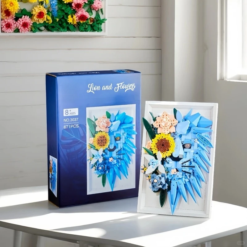 

Simulated Flower Building Blocks Photo Frame Table Setting Assembly Model Ornaments Wall Pendant Decoration Children's Toys