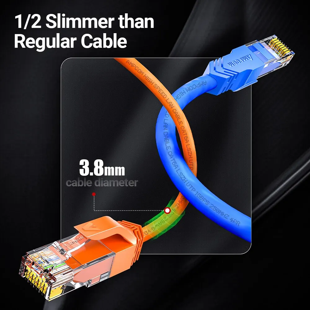 AMPCOM Ultra Slim Cat6a Network Cable, 3.8mm LSZH UTP RJ45 LAN Internet Network High Speed Cables Wire for Router Modem PC