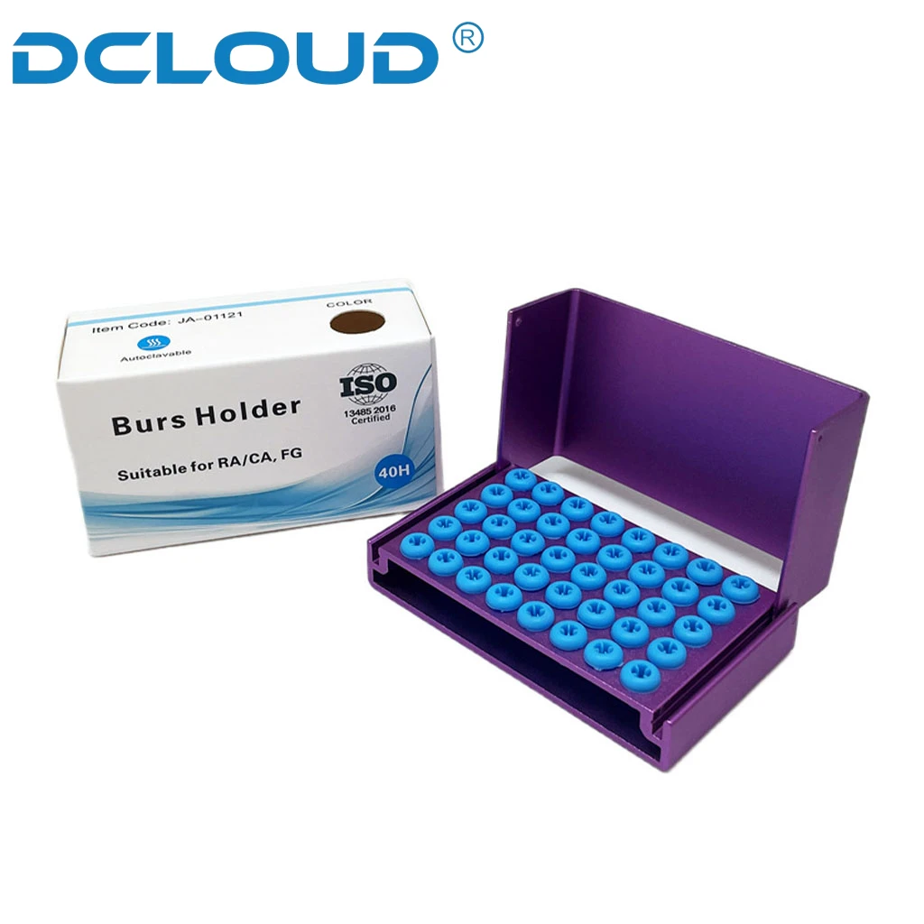 DCLOUD 40 Holes Dental Bur Holder Aluminium Alloy Disinfection Case Block Silicone Stand Organizer Box Autoclable Dentist Tools