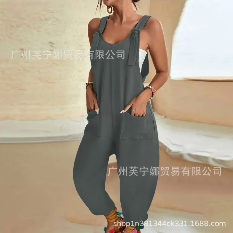 Fashion Halter Pants Women's One-piece Pants Summer Casual Loose Insert BagFemale Vacation One-piece Pants Women Chic Streetwear