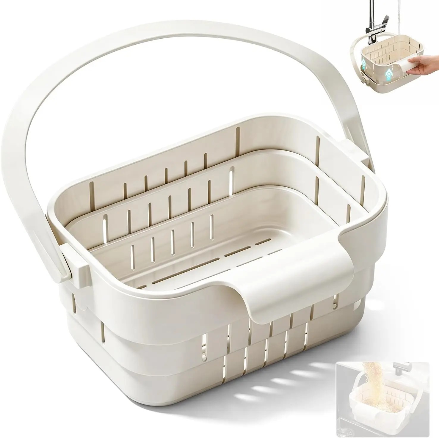 Kitchen Sink Strainer Foldable Collapsible Colander Anti-Clog Filter Food Waste Catcher No-Drill Hanging Drain Rack