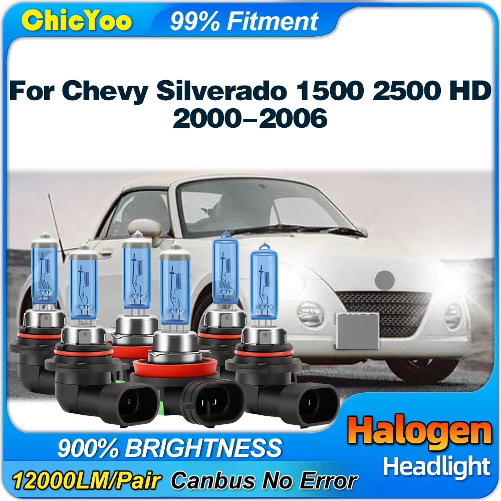 

300W Car Halogen Headlight 30000LM Super Bright Auto Lamps 12V For Chevy Silverado 1500 2500 HD 2000-2002 2003 2004 2005 2006