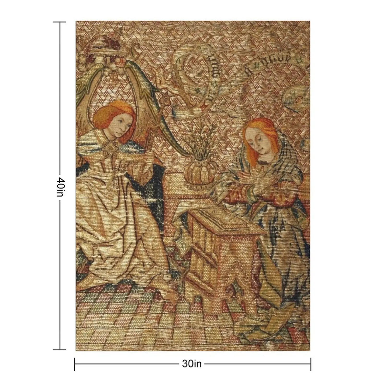 ANNUNCIATION ANTIQUE GOLD BLUE EMBROIDERY Archangel Gabriel and Virgin Mary Throw Blanket Quilt for winter anime Blankets