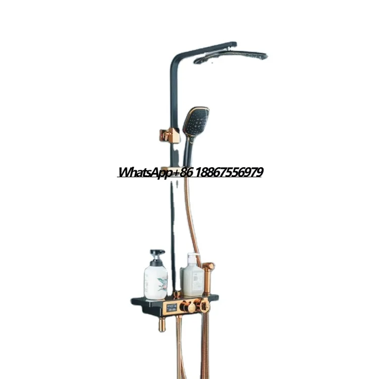 

Single-Handle Brass Rainfall Thermostatic Bathroom Shower Set Classic Style Mixer Tap Digital Bath System Polished Ceramic Valve