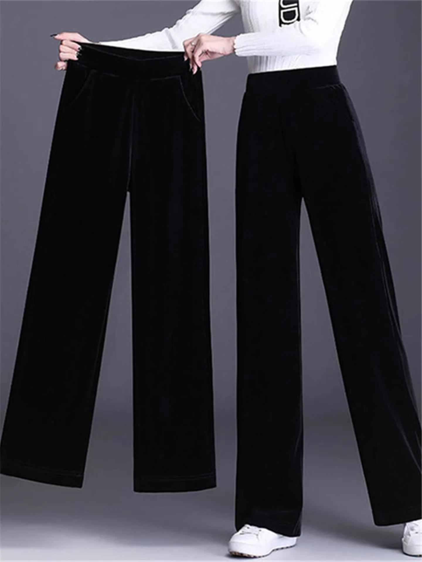 

Thiened Fce Straight Leg Pants Women Autumn Winter Gold Velvet Mom Outwear Warm Drapey Casual Spor Trousers