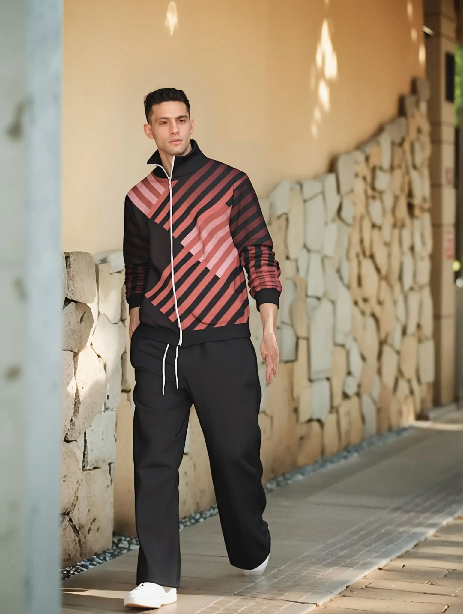 

Men's Cross-Border Casual Two-Piece Set: Stand Collar Sweatshirt Jacket + Pants, Perfect for Sports & Leisure Wear, Comfortable,