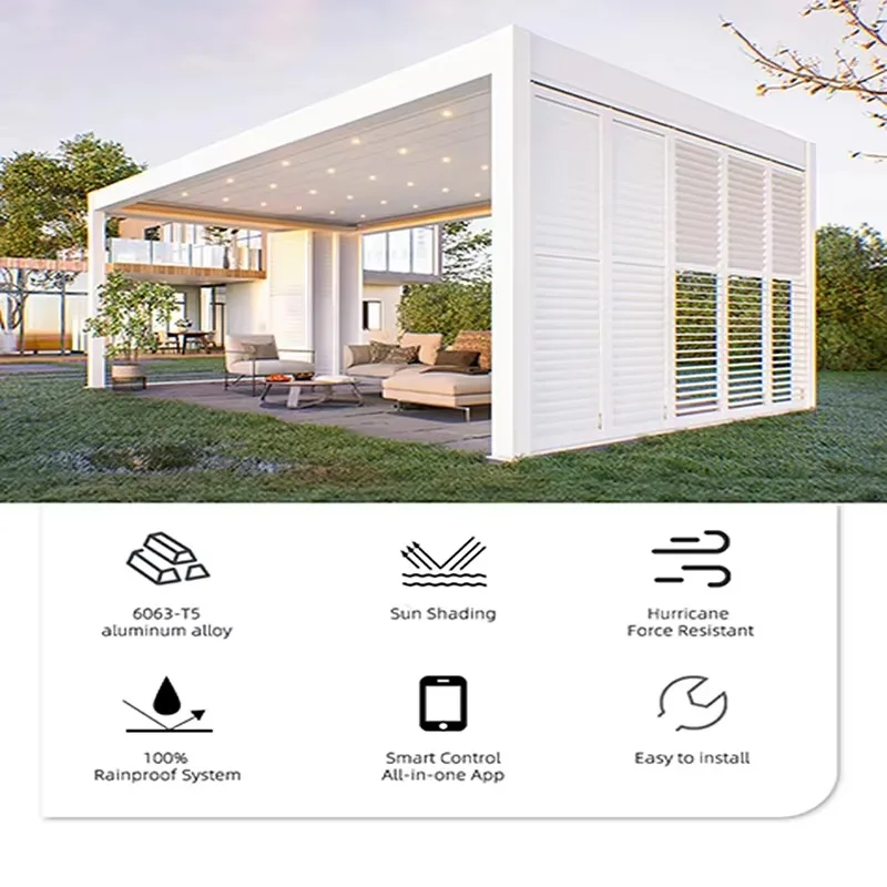 Aluminum Pergola Waterproof Louvered Roof Gazebo High Snow Load Durable Garden Pavilion Factory Price Custom Size Area