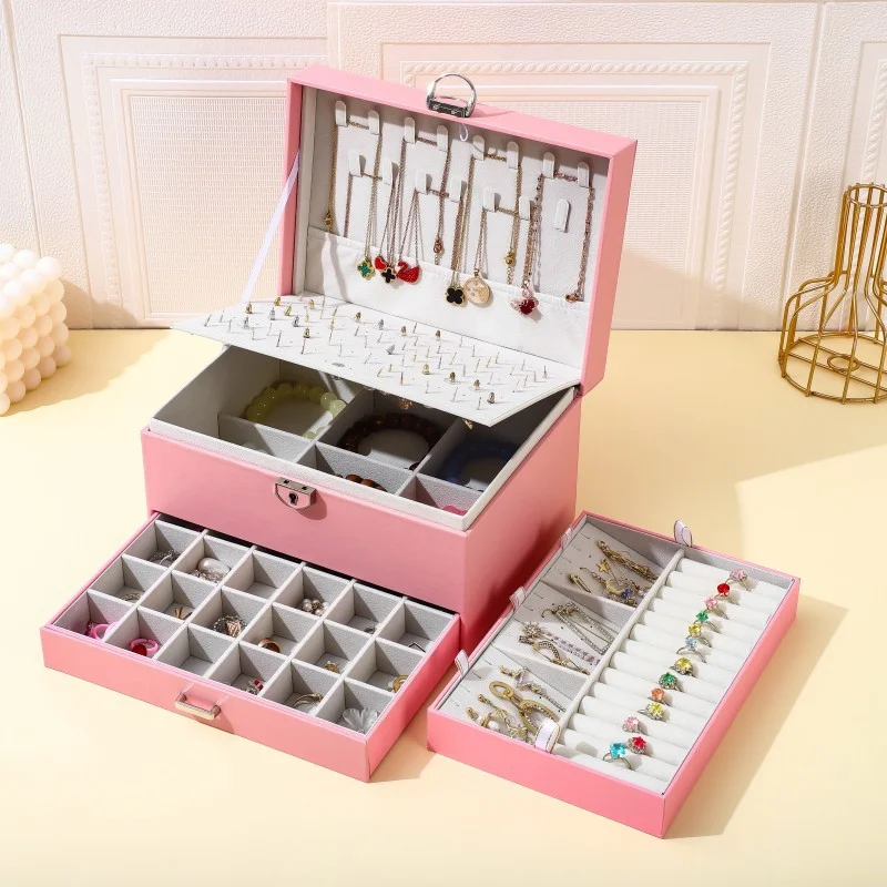 ASINGYER Large Jewelry Box Organizer Leather Travel For Case With Zipper Display Storage For Earrings Necklaces Accessories