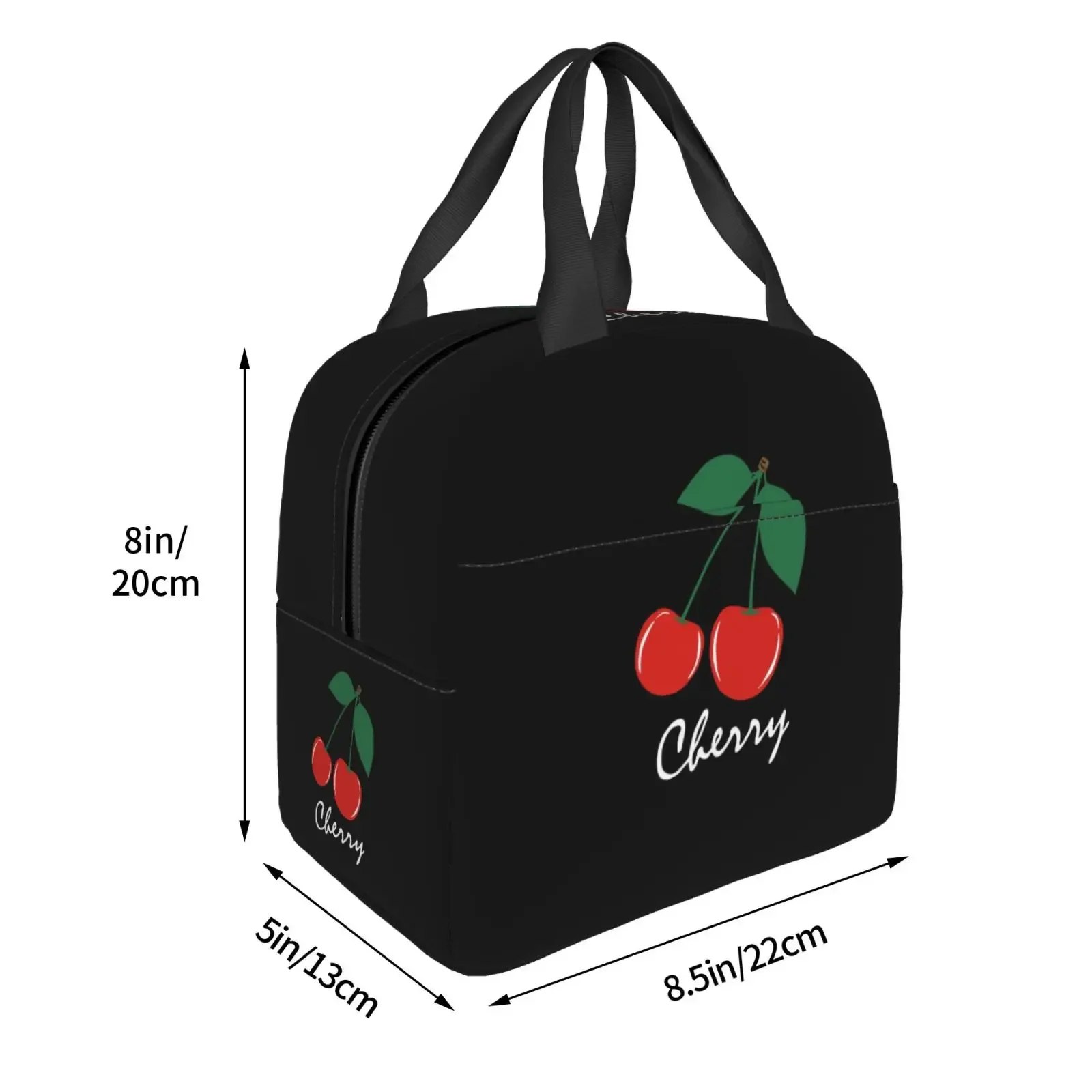 Adorable Cherry Print Lunch Bag Waterproof Insulated Canvas Cooler Bag Thermal Cold Food Picnic Travel Tote for Women Children