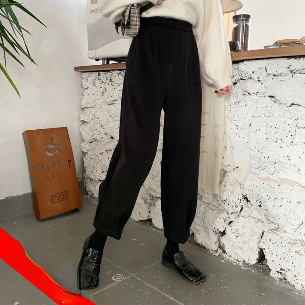 Retro High Waist Wide Leg Radish Pants Women's Woolen Pants 2025 New Autumn Casual Elastic Lantern Harlan Pants Women